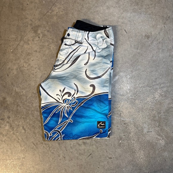 Rusty Other - Rusty Mens Board Shorts Blue White Floral Tribal Surf Cargo Pocket Size 34